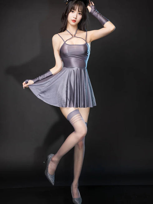 Satin Smooth Backless Pleated Micro Mini Dress for Women